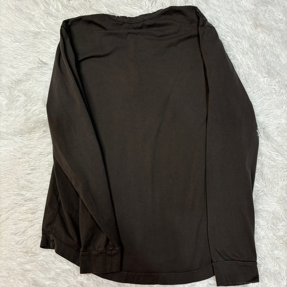 Buck Mason Curved Hem Henley Dark Green Long Sleeve - Picture 4 of 4